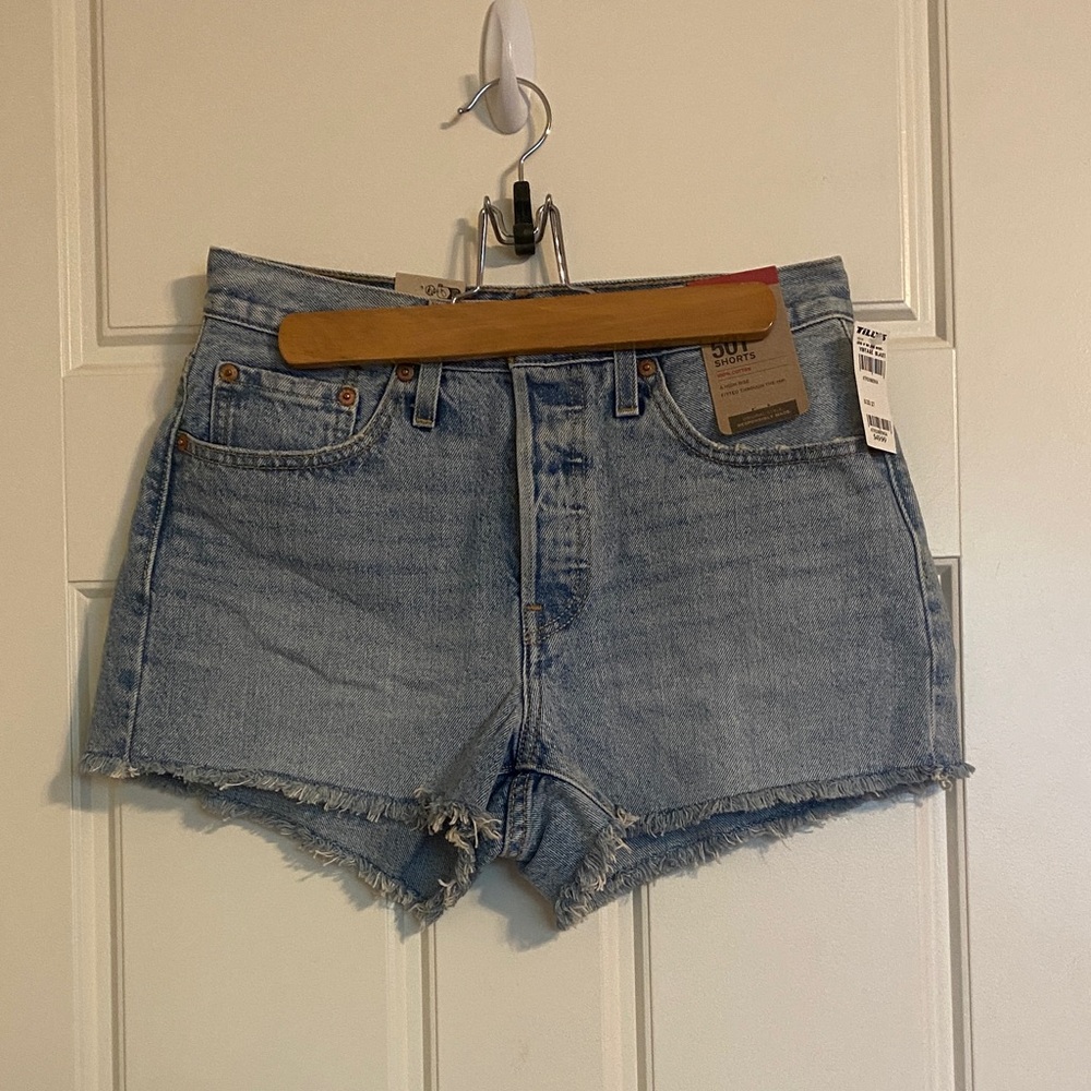Levi's Light Blue Distressed Denim High-Rise Cutoff Shorts
